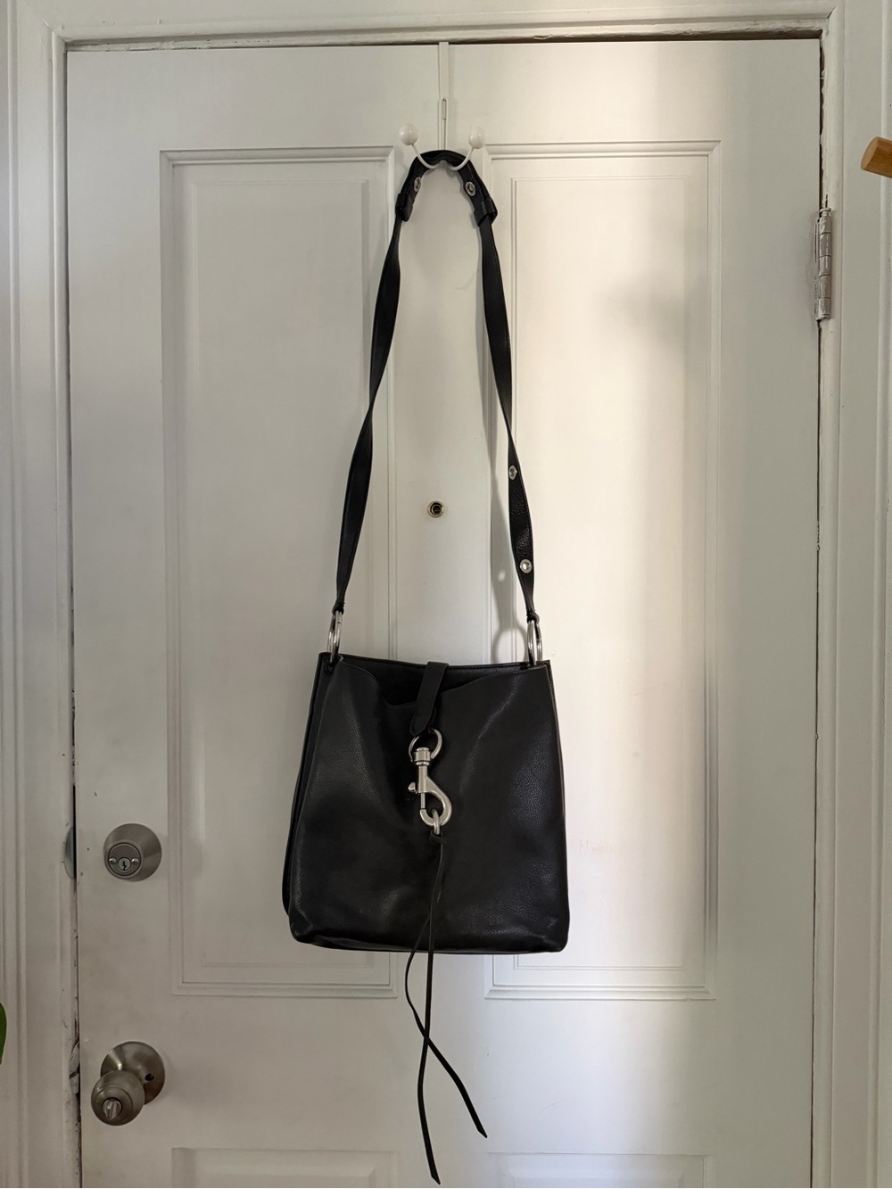 Rebecca Minkoff Megan Black Leather Shoulder Bag with Silver Hardware